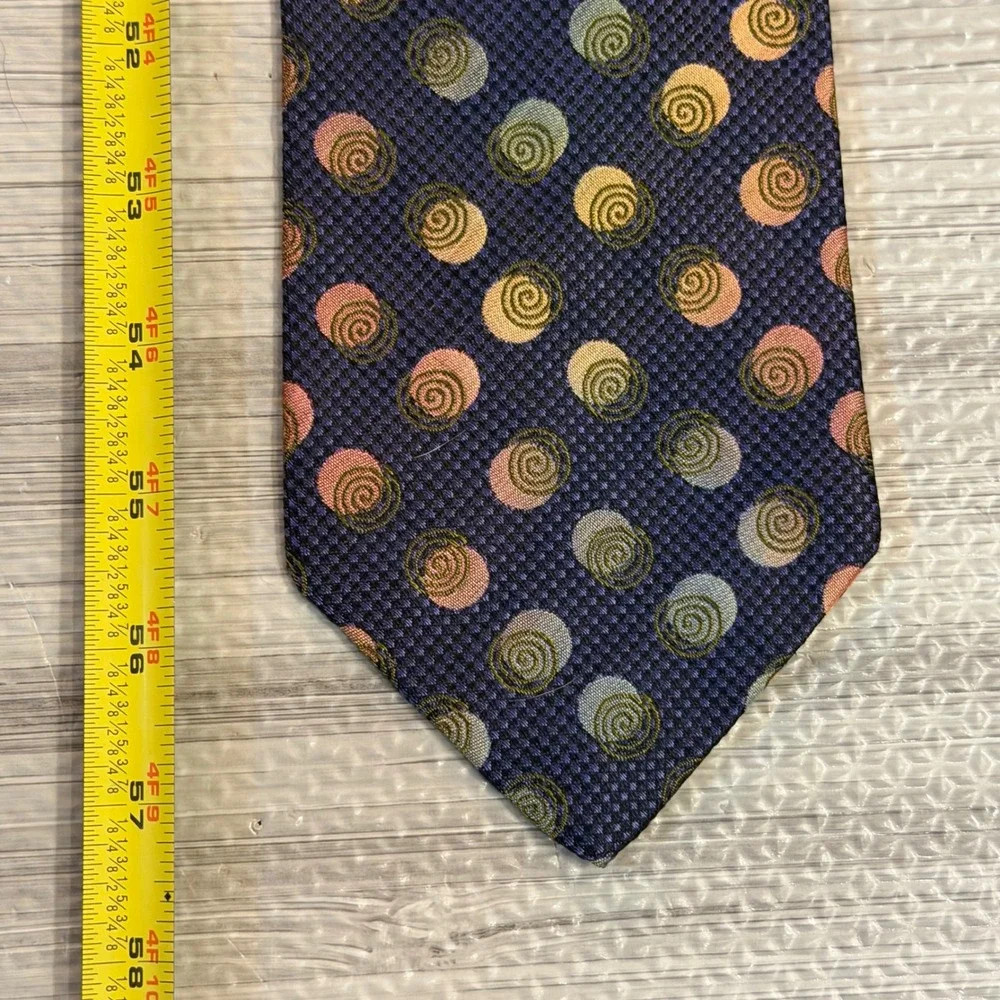 XMI Platinum Silk Tie Navy Blue Spiral Polka Dot Italian Fabric USA Made Luxury